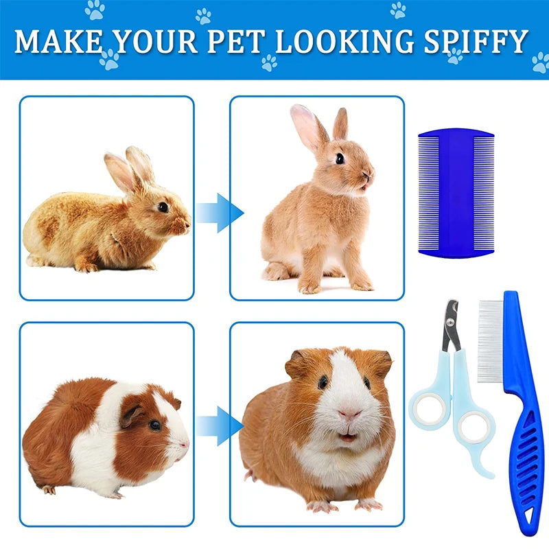 Kit de toilettage pour lapin, dissolvant de taches, peignes de nettoyage, coupe-ongles pour animaux de compagnie, shampoing Double face, brosse de bain pour cochon d'inde, lapin