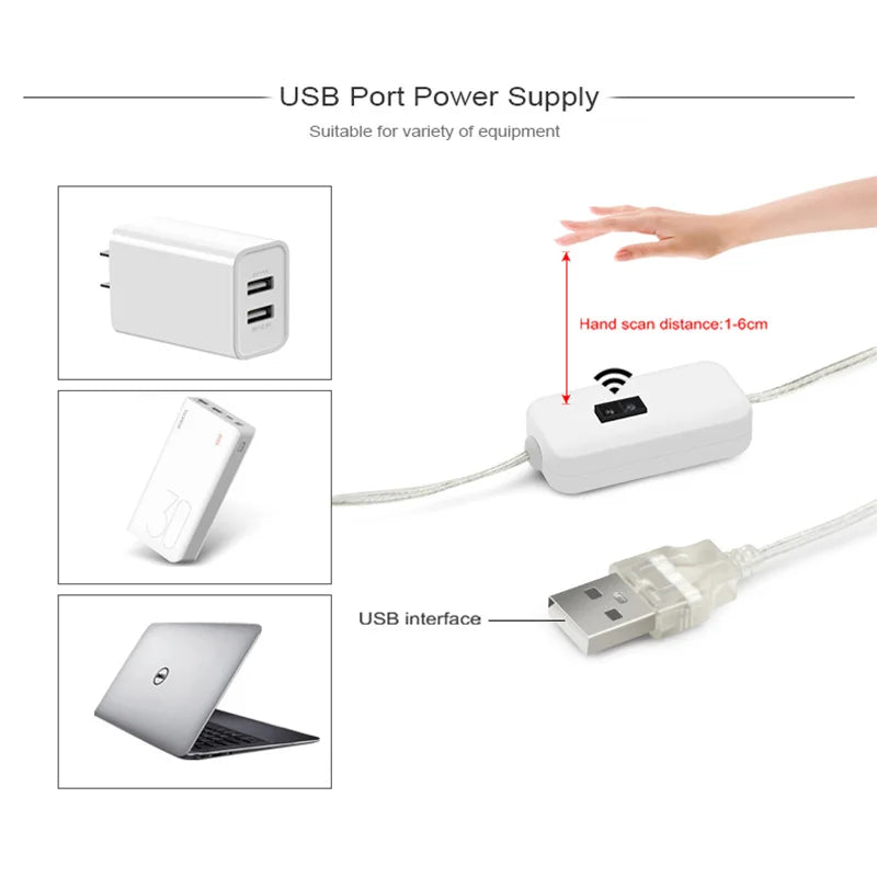 LED Strip Light with Ripple Sensor and Hand Swipe, Backlighting for TV, Kitchen, Under Cabinet, DC 5V, USB 2835