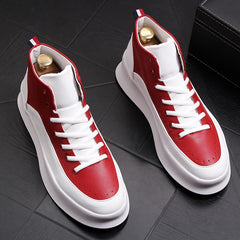 Marque designer hommes bottes rouge blanc chaussures en cuir de vache beaux appartements chaussure plate-forme botte cheville botas masculinas chaussures homme