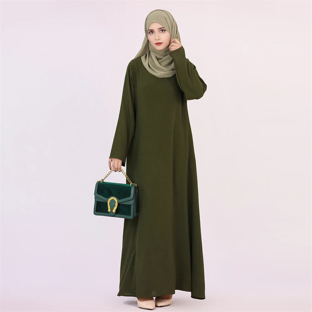 Noir blanc rose solide dubaï modeste sous Robe Abaya Islam caftan musulman avec poches robes pour femmes Robe Femme Musulmane