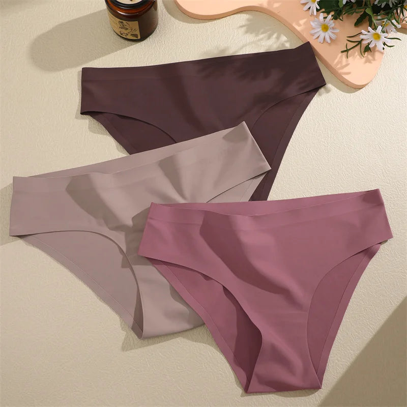 3 pièces/ensemble femmes culottes Sexy sans couture sans Trace sous-vêtements taille basse slips 9 couleurs unies respirant intimes Lingerie Ultra mince