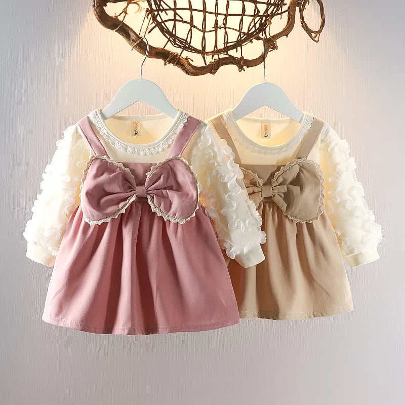 Robe d'automne pour filles, nouveau Style, robe de princesse élégante pour enfants, vêtements pour bébés, grand nœud