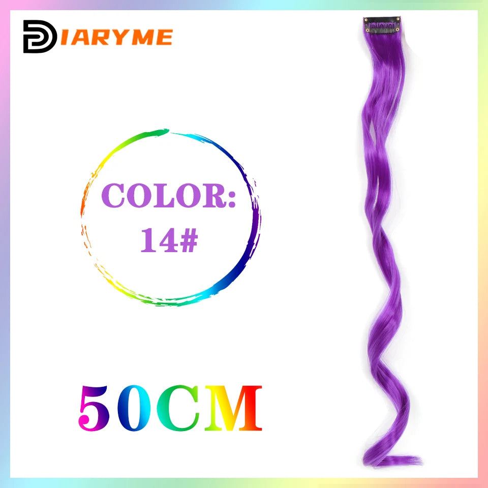 Colorful curly synthetic hair extensions for girls, long clip-in hairpiece, multicolored party strands, wig piece, for women and children