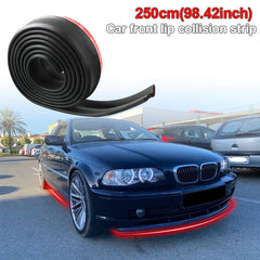 Universal rubber car front bumper lip, 2.5m/98.43 inches, black bumper lip strip, car side skirt, direct stitching
