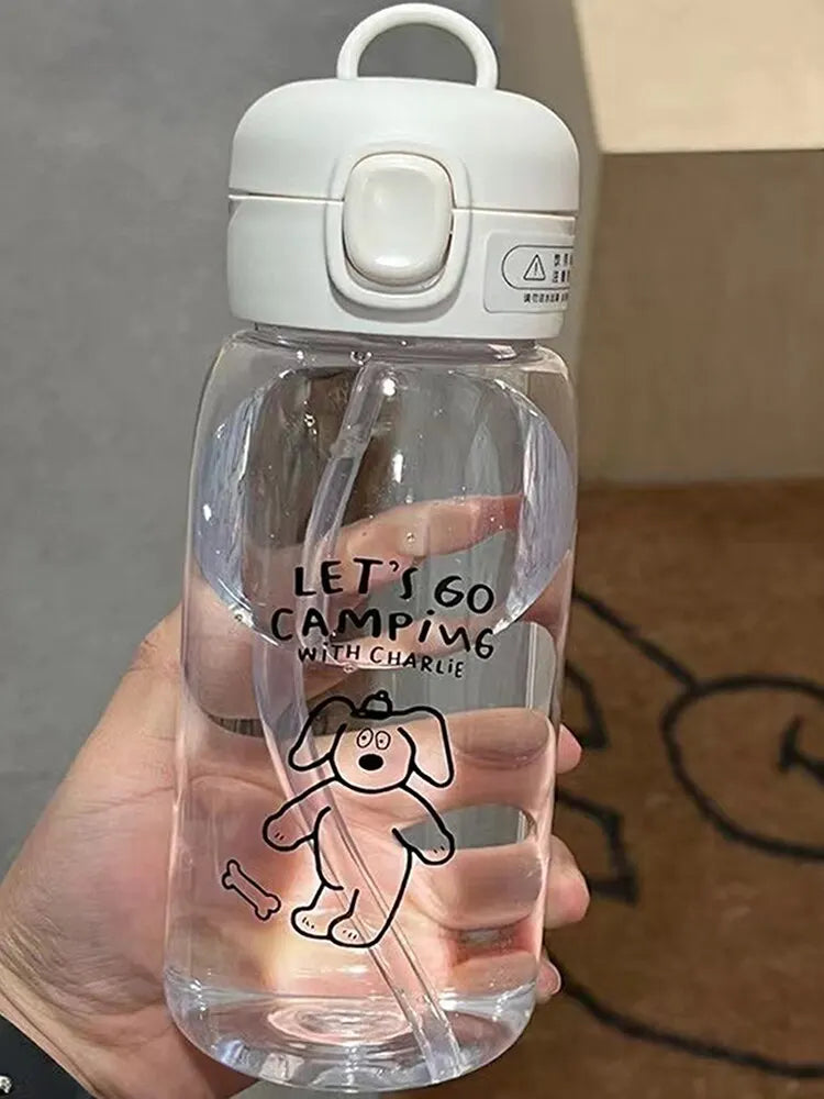 Bouteille d'Eau en Plastique avec Paille, Simple, Grande Capacité, Portable, Degré de Chute, Tasse Portable, Dessin Animé, Ventouse de Glace