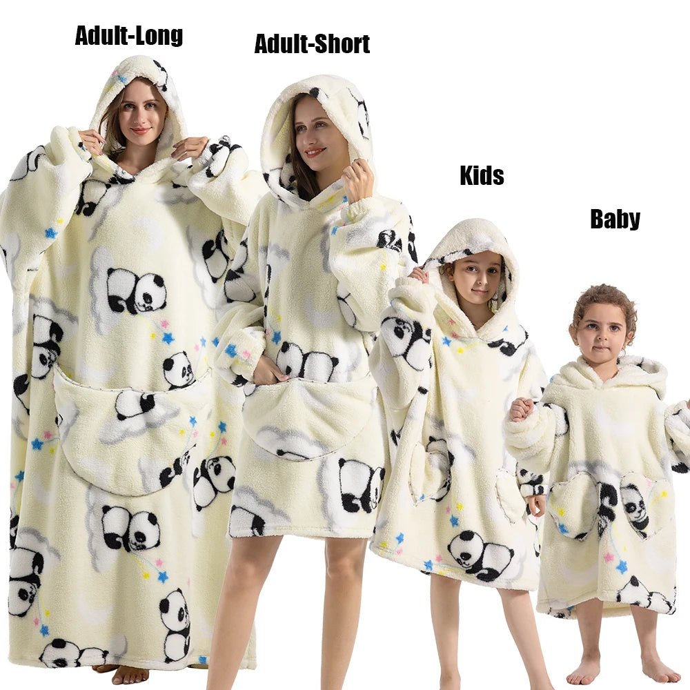 Sweat-shirt à capuche d'hiver pour femmes et hommes, pull polaire géant TV, couverture surdimensionnée avec manches, vêtements citrouille d'halloween pour adultes