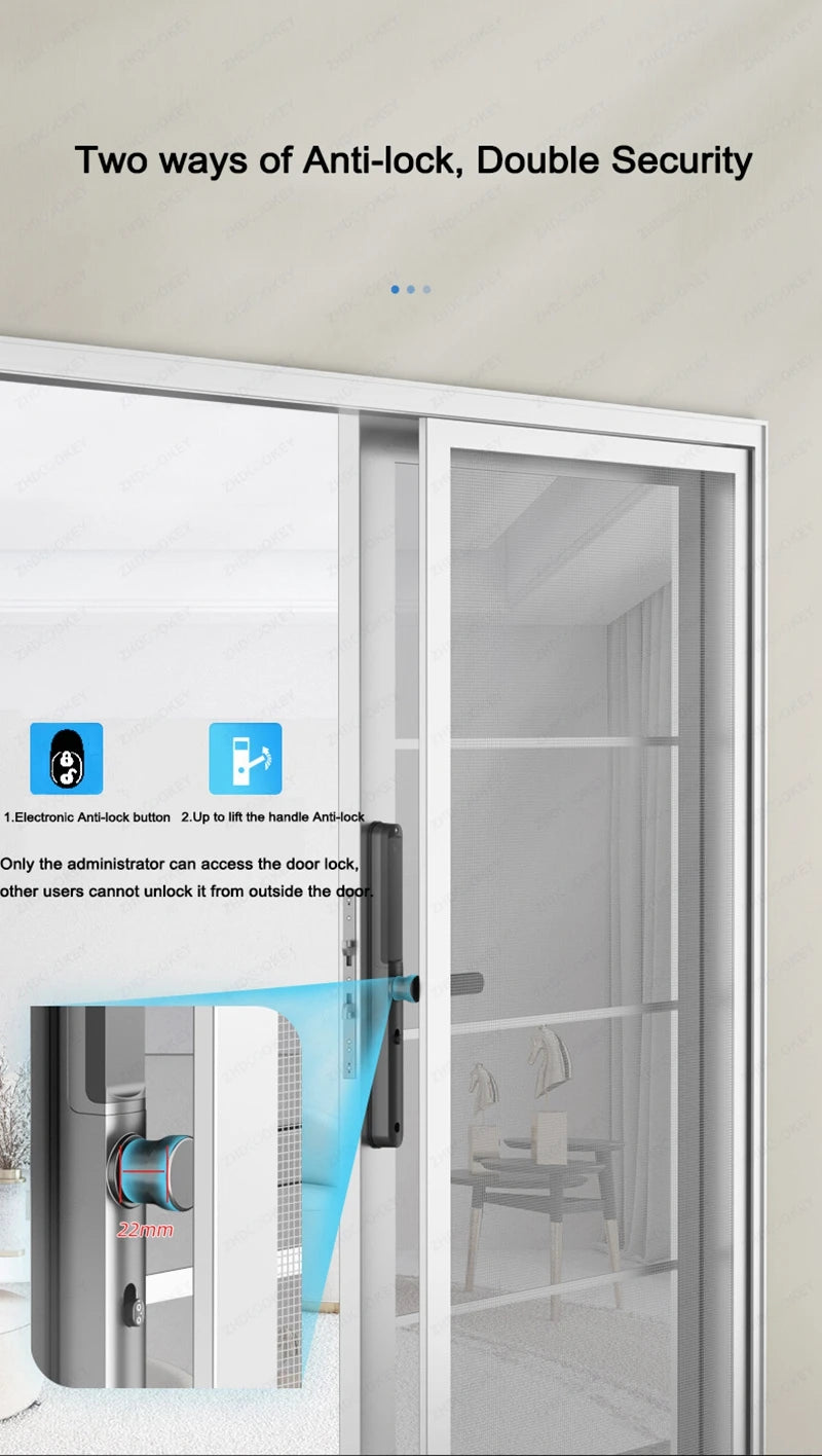 Serrure intelligente pour porte coulissante, étanche, mince, 2.8CM, mot de passe par empreinte digitale, carte IC, clé, compatible avec l'application TTlock et l'en-tête biométrique Alexa