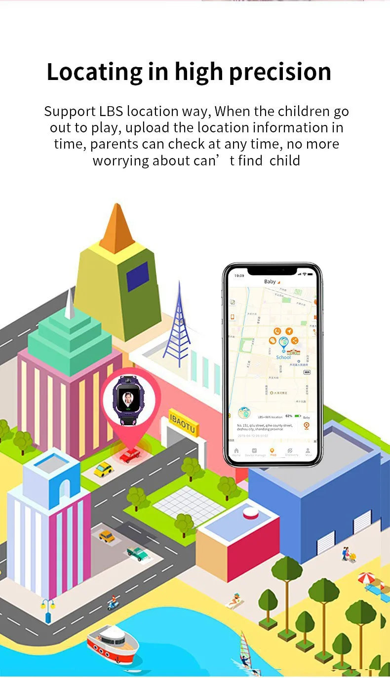 Q19B enfants montre intelligente SOS appel téléphonique localisation Tracker Anti-perte caméra écran tactile étanche étudiant montre-bracelet