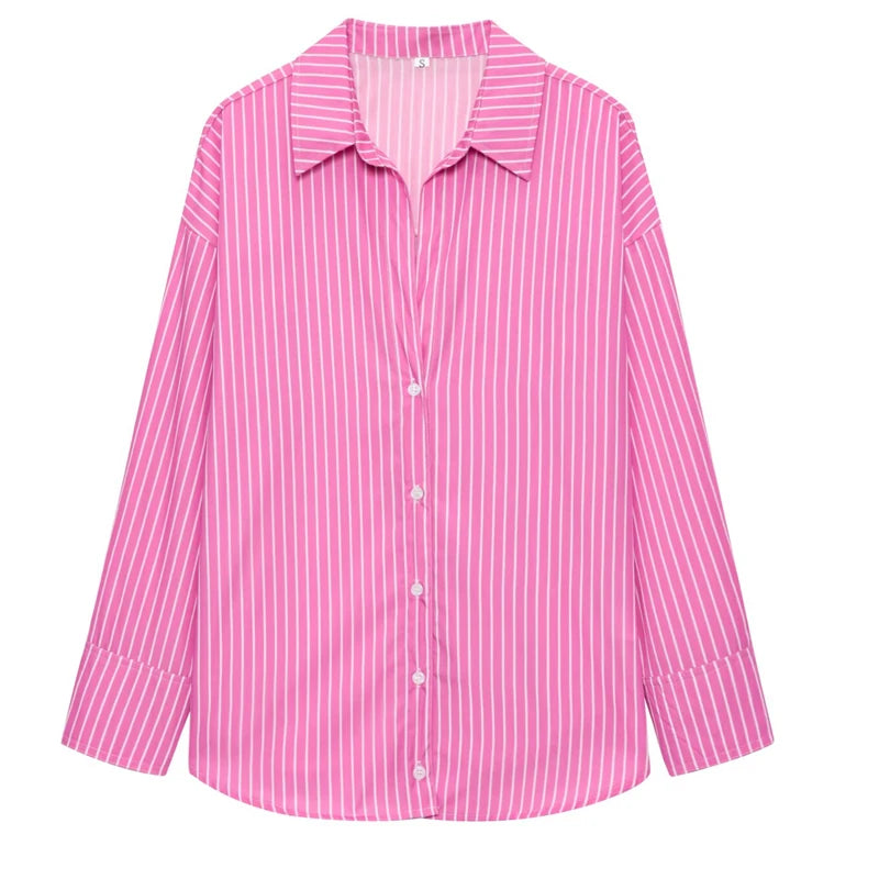 HXAO 2025 femme Blouses longues chemises à rayures femmes printemps été à manches longues bleu blanc chemise femme grands hauts chemises boutonnées