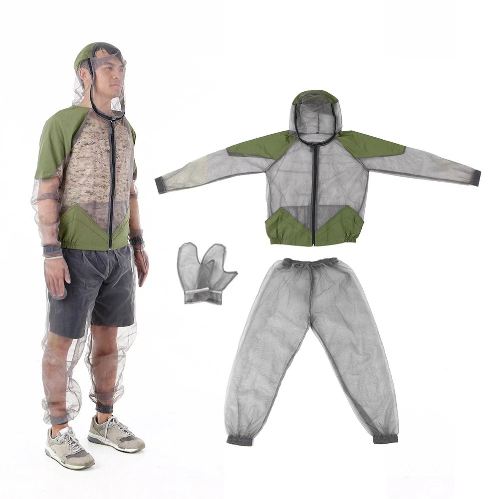 Outdoor mosquito-repellent jacket, Olympic-sized mesh hooded jacket, fishing and camping jacket, insect protection, mesh shirt, gloves and pants