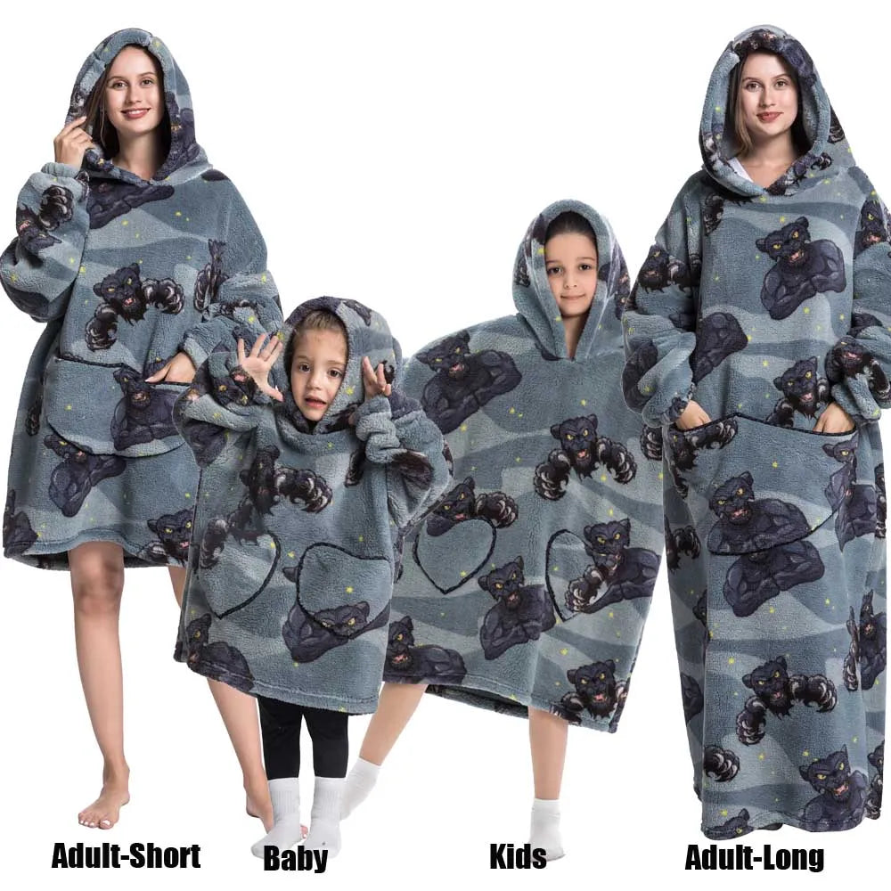 Sweat-shirt à capuche d'hiver pour femmes et hommes, pull polaire géant TV, couverture surdimensionnée avec manches, vêtements citrouille d'halloween pour adultes
