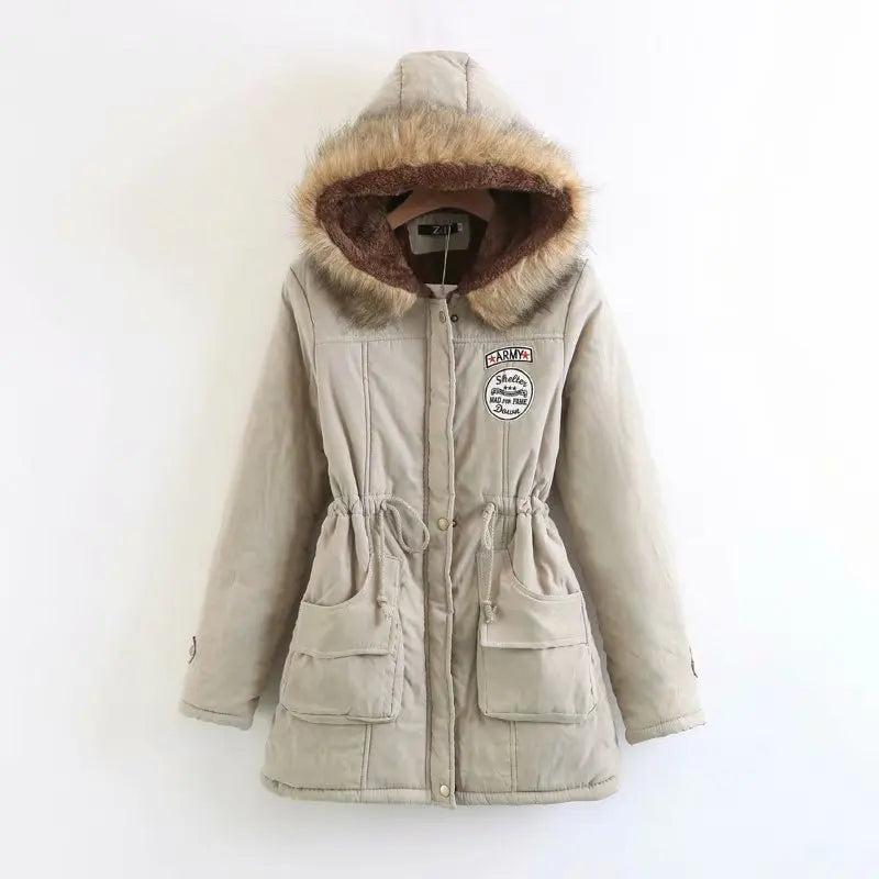 Veste d'hiver longue en coton épais pour femme, manteau à grand col en fourrure avec doublure polaire, coupe ample, vêtements d'extérieur en coton, B-44465