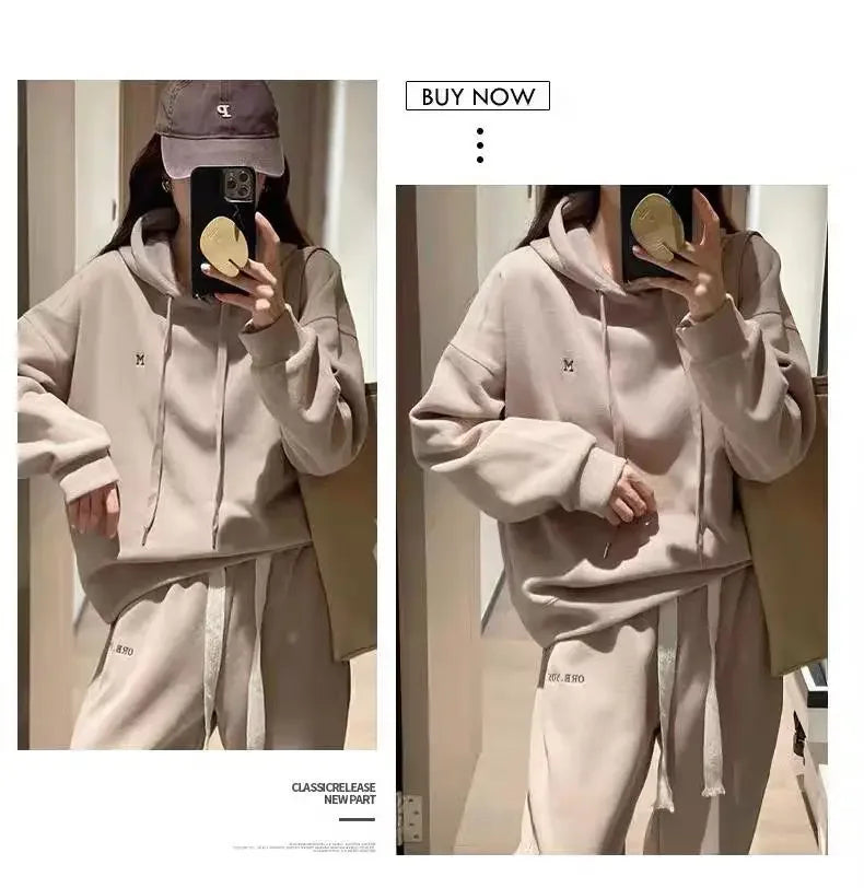 Ensemble de sport américain à la mode pour femmes, sweat à capuche, pantalon décontracté brodé, ensemble deux pièces en Fiber de Polyester, automne hiver