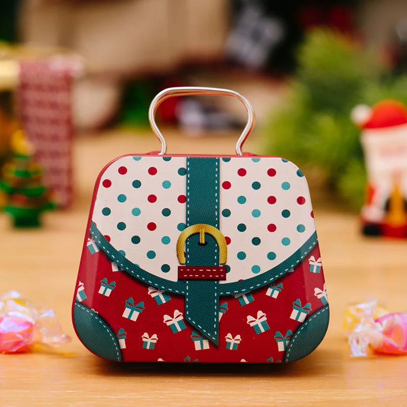 Metal storage box for Christmas decoration, handbag shape, 18 jars, jewelry case, children's gift, storage boxes, open Christmas party, 2024