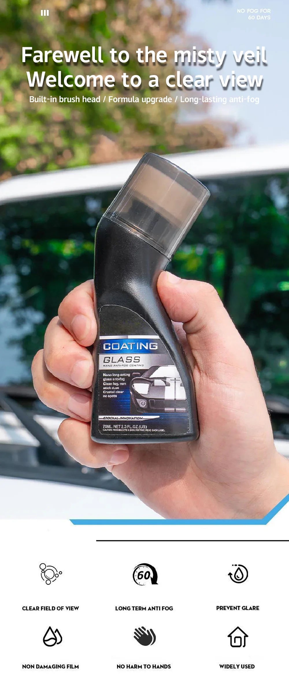 Agent Anti-buée pour moto, essuie-glace pour lentille de casque, rétroviseur, liquide en verre, Spray répulsif pour pare-brise, accessoires de voiture