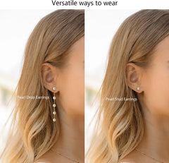 Women's gold jewelry set, delicate necklace and earrings set in 14k gold/silver plated pearls with dangle earrings, bracelets and necklace