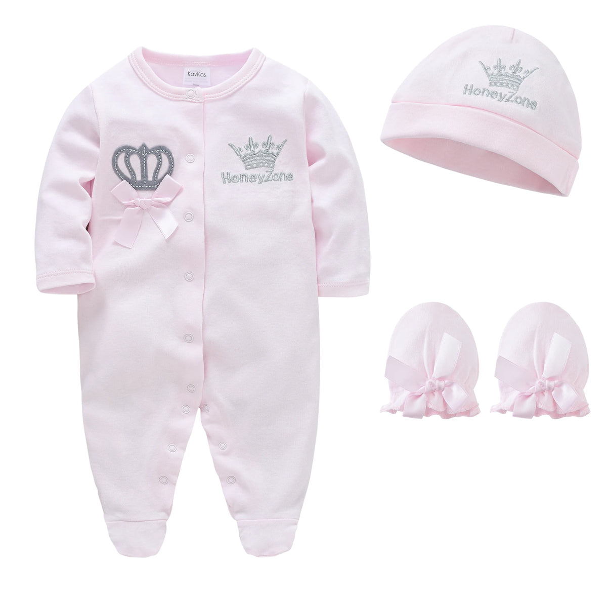 Ensemble de vêtements pour bébés filles de 0 à 9 mois, combinaison + chapeau + mitaines, barboteuse rose, 100% coton, vêtements doux pour enfants de 0 à 9 mois, 4 pièces/ensemble