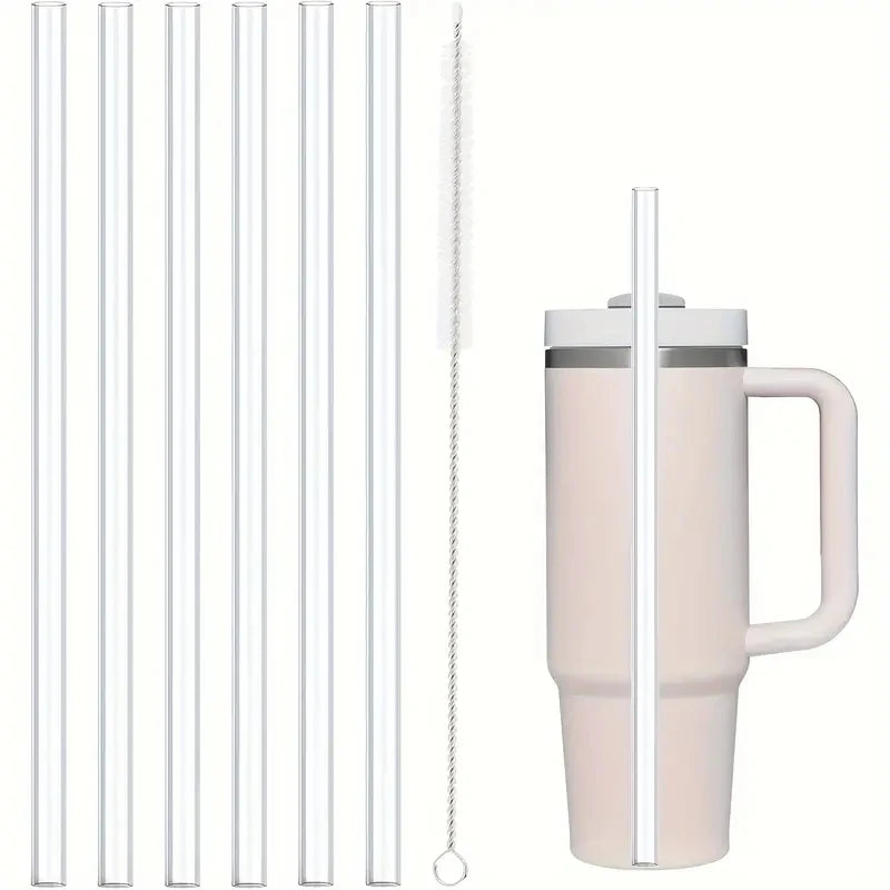 Paille de rechange réutilisable avec brosse pour livres, plastique transparent, compatible avec gobelet Stanley 40 oz 30 oz, 6 pièces, 30cm