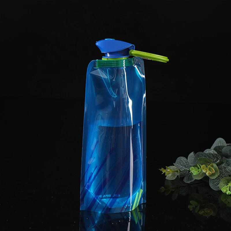 Bouteilles d'eau pliables, bouteille d'eau de voyage Flexible et réutilisable, pochette d'eau en plastique, flacon souple, sac d'eau avec mousqueton