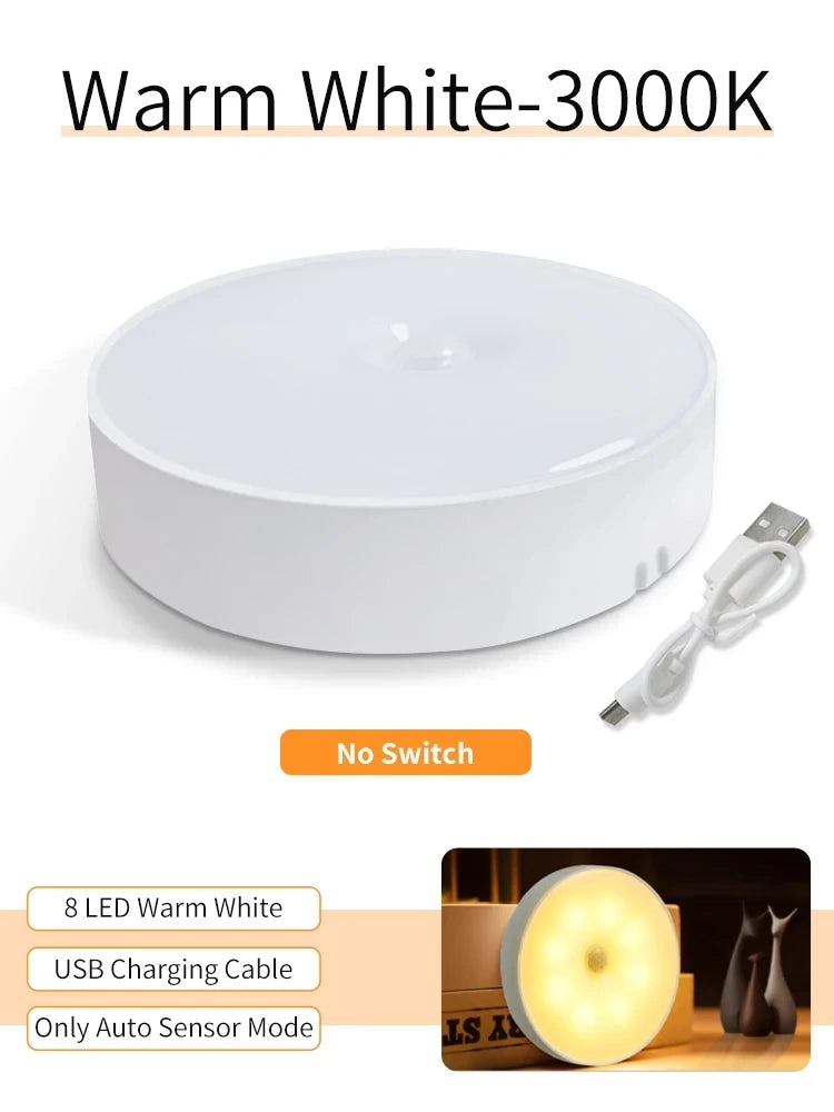 Lampe intelligente avec détecteur de mouvement, Rechargeable par Usb, lumière blanche chaude pour cuisine, escaliers, couloir, placard, chambre à coucher