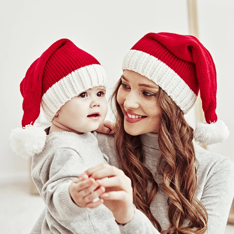 Chapeau de noël tricoté pour bébé, mignon, pompon, bonnet doux pour adulte et enfant, chapeau de père noël, cadeau du nouvel an pour enfant, décoration de noël 2023