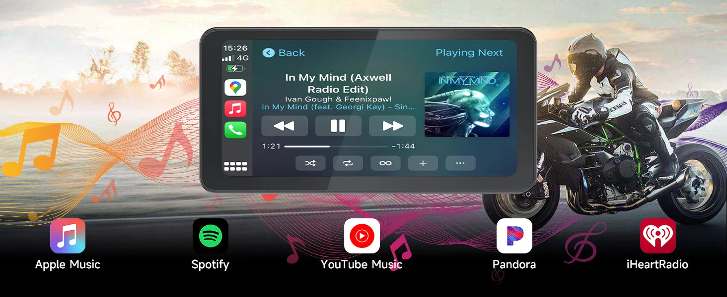 GPS moto avec écran tactile 6,25" – CarPlay sans fil et Android Auto, étanche, Plug & Play