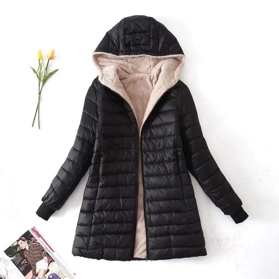 Nouveau en automne hiver manteau femme mode coréenne édition élégante à capuche droite Parkas chaud flanelle vestes pour femmes vêtements