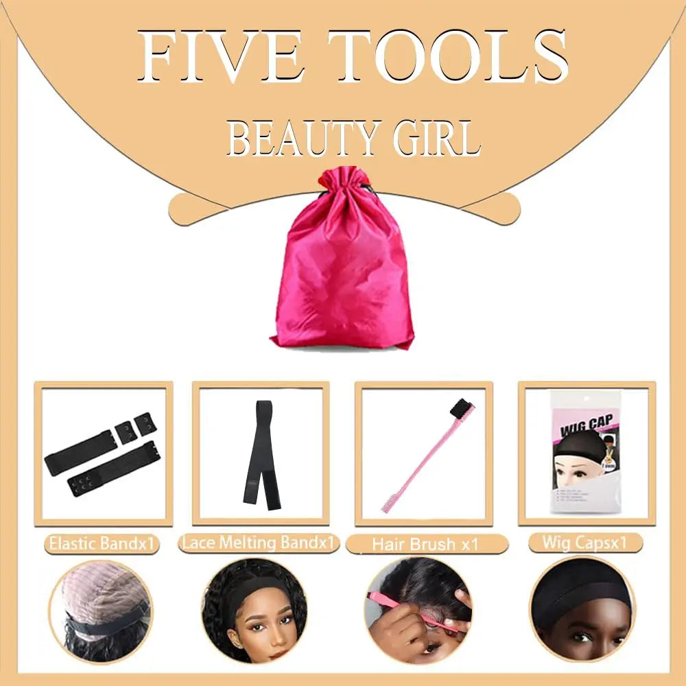 Glueless wigs, pre-plucked pre-cut human hair, loose deep wave lace wig, large wave long curly hair, synthetic headband