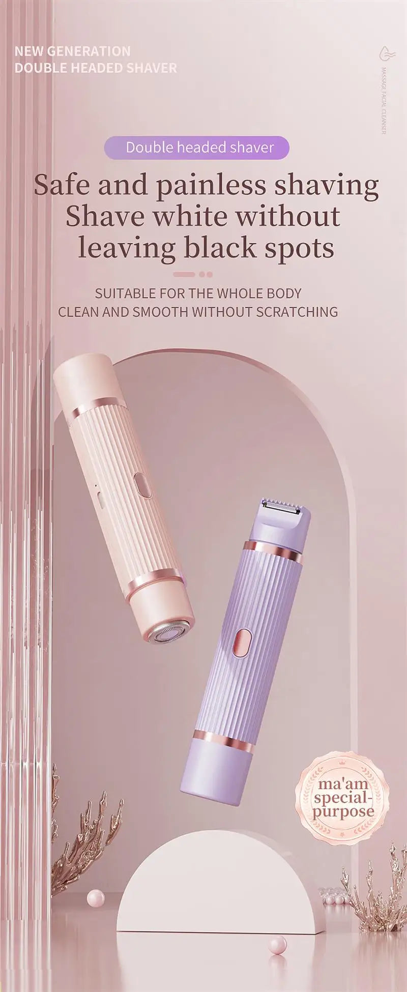 Tondeuse à barbe 2 en 1 rasoir électrique pour femmes Double tête épilation du corps aisselles Bikini tondeuse à barbe rasoir électrique