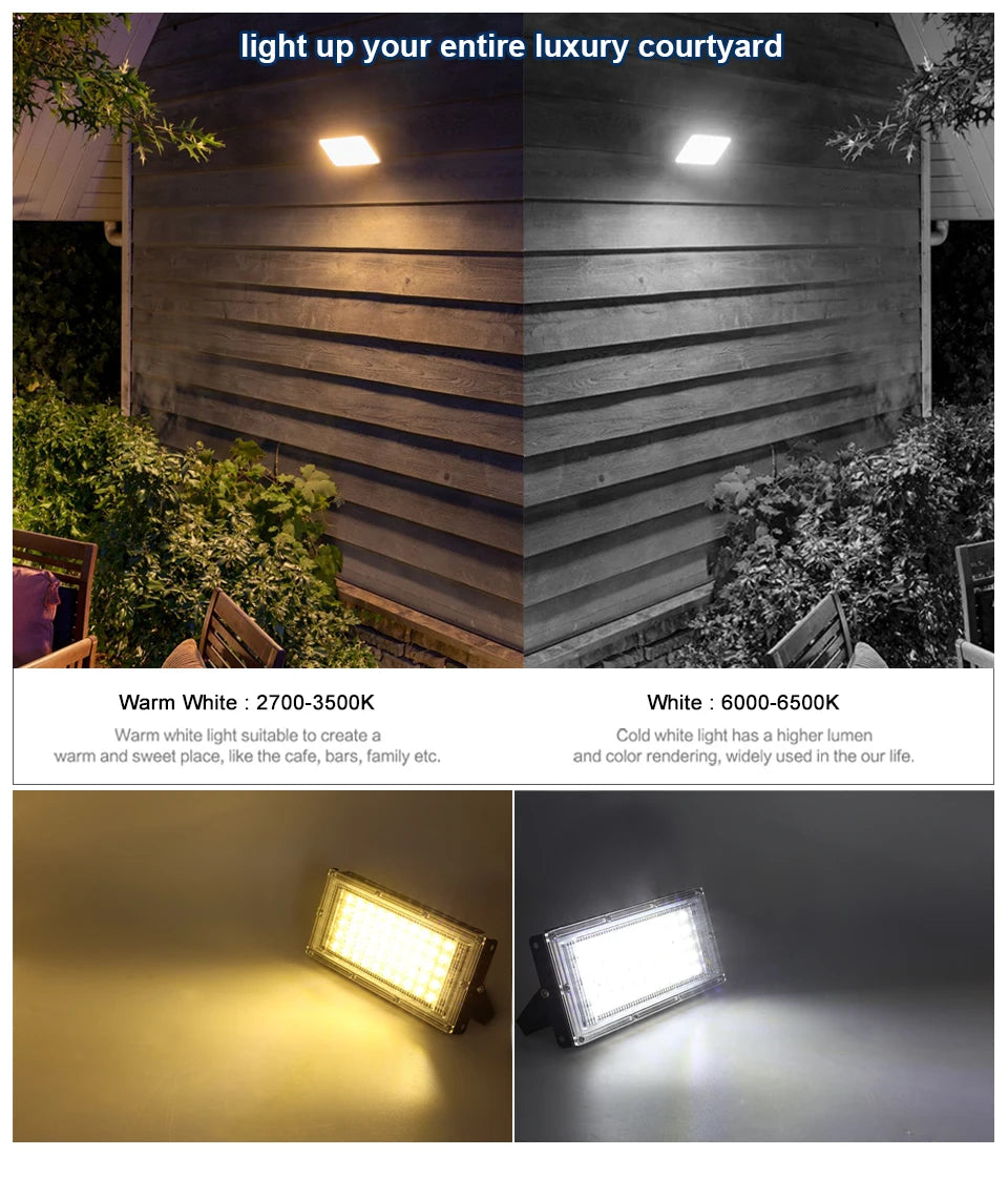 Éclairage LED étanche AC 220V IP65 projecteur extérieur projecteur 50W 100W 150W LED réflecteur lampadaire éclairage paysager