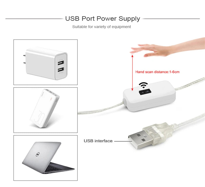 LED Strip Light with Ripple Sensor and Hand Swipe, Backlighting for TV, Kitchen, Under Cabinet, DC 5V, USB 2835