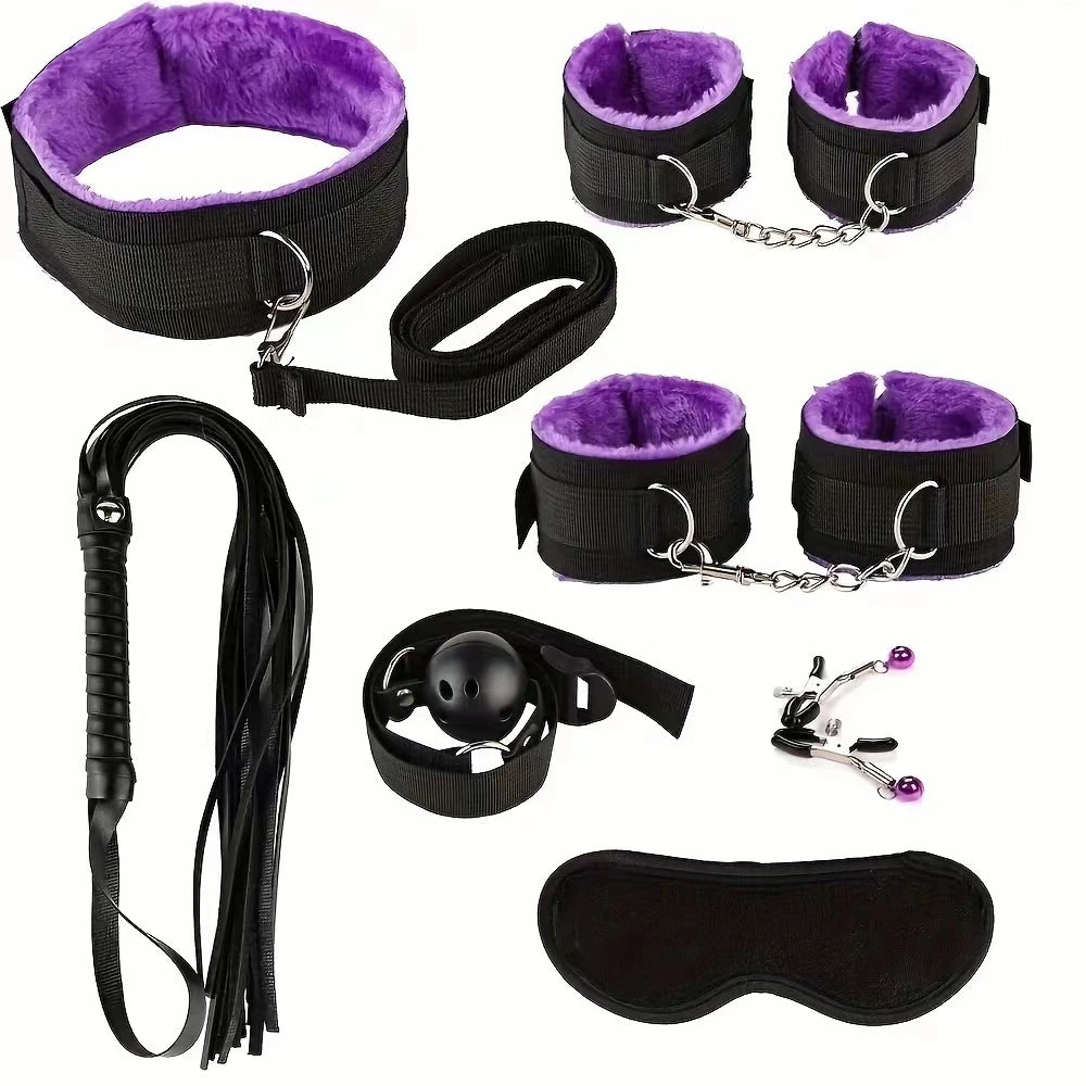 Kits de jouets sexuels BDSM, ensemble de Bondage en peluche, menottes, jeux sexuels, fouet Gag, pinces à tétons, jouets pour Couples, accessoires exotiques, sans vibrateur