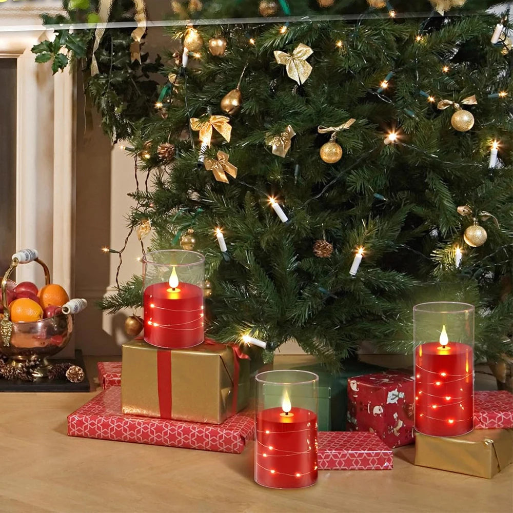 Bougie sans flamme, bougie à batterie avec guirlande lumineuse, bougies sans flamme avec fonction de minuterie de télécommande à 11 touches pour la maison