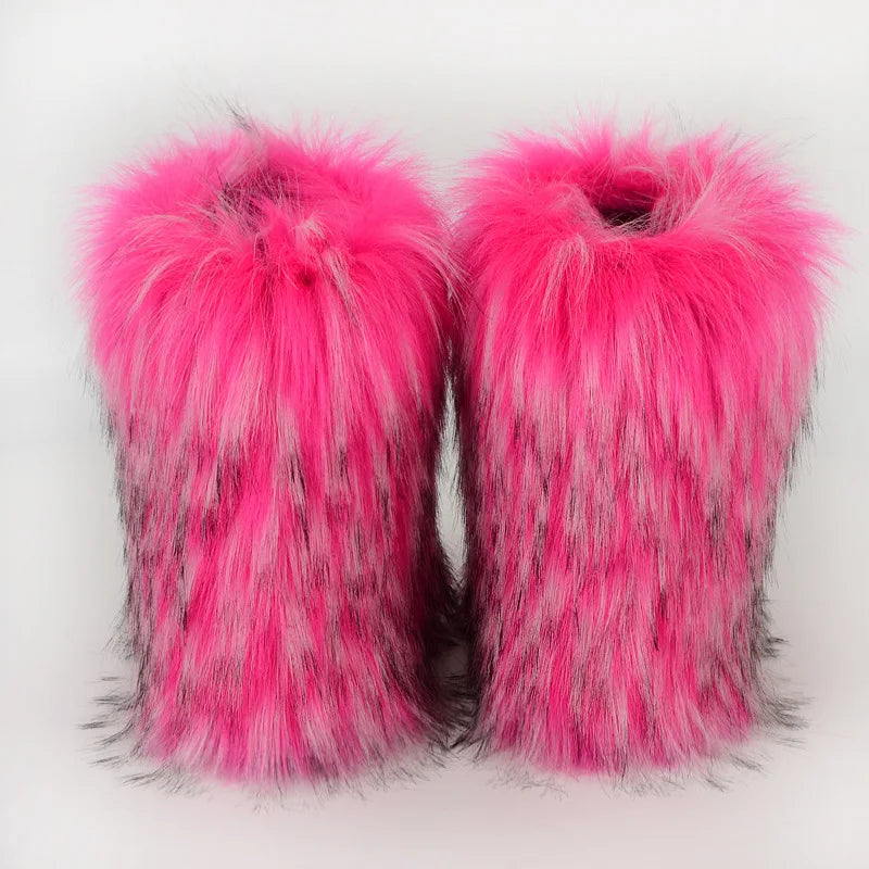 Bottes de neige d'hiver pour femmes en plein air de luxe fourrure fausse fourrure de renard bottes femme en peluche chaud plate-forme chaussures nouvelle mode Bottes grande taille 46
