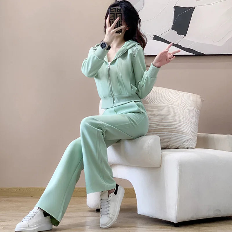 Ensemble de vêtements de sport décontractés pour femmes, sweat à capuche amincissant pour jeunes, tendance, deux pièces, en Polyester, manches longues, confortable, printemps automne