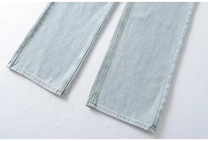 Jean bleu femmes taille haute 2025 ample décontracté petit ami jean Long pour le travail dames Simple jambe droite Denim pantalon pour les femmes