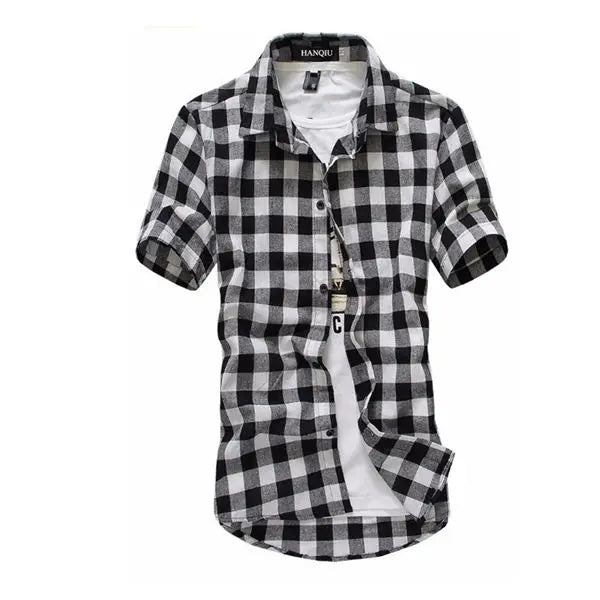 Men's Red and Black Checkered Shirt, 2025 New Summer Fashion, Men's Checkered Shirt, Men's Short Sleeve Shirt, Blouse