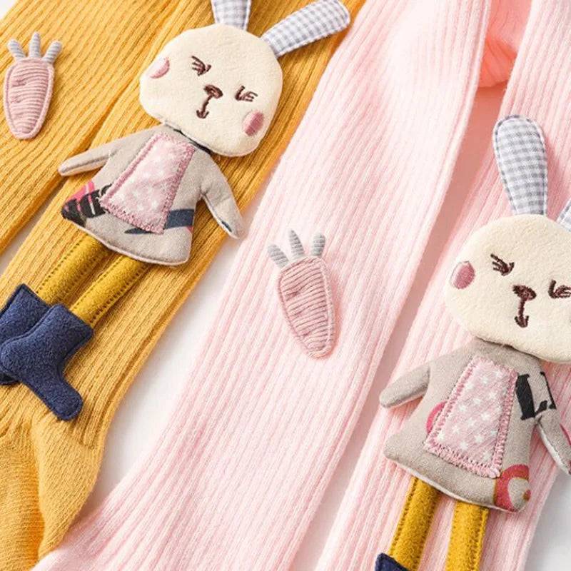 Knitted tights for girls, solid color children's tights, cartoon rabbit design, soft cotton, children's tights, autumn/winter, sizes 1-7T, pants, new