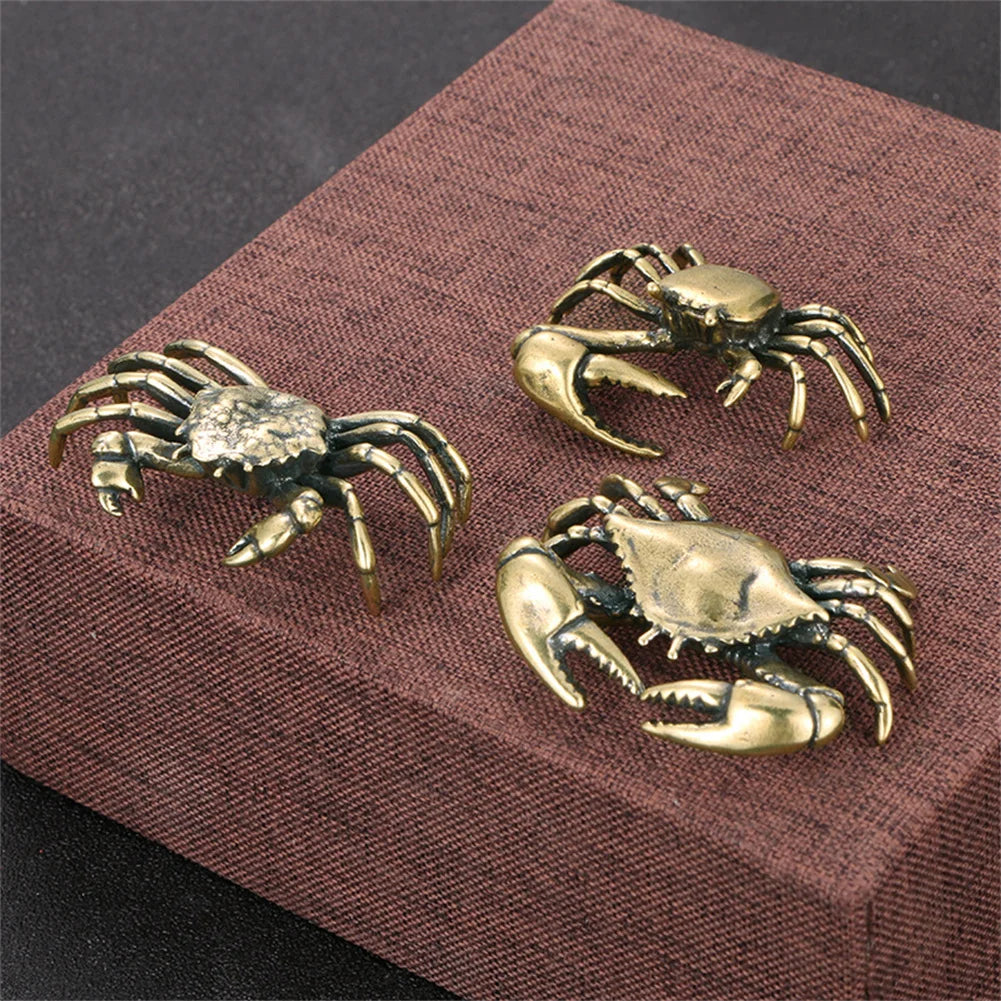 Pure brass crab figurines, mini animal statues for office, living room, antique miniature animal figurines, home decoration