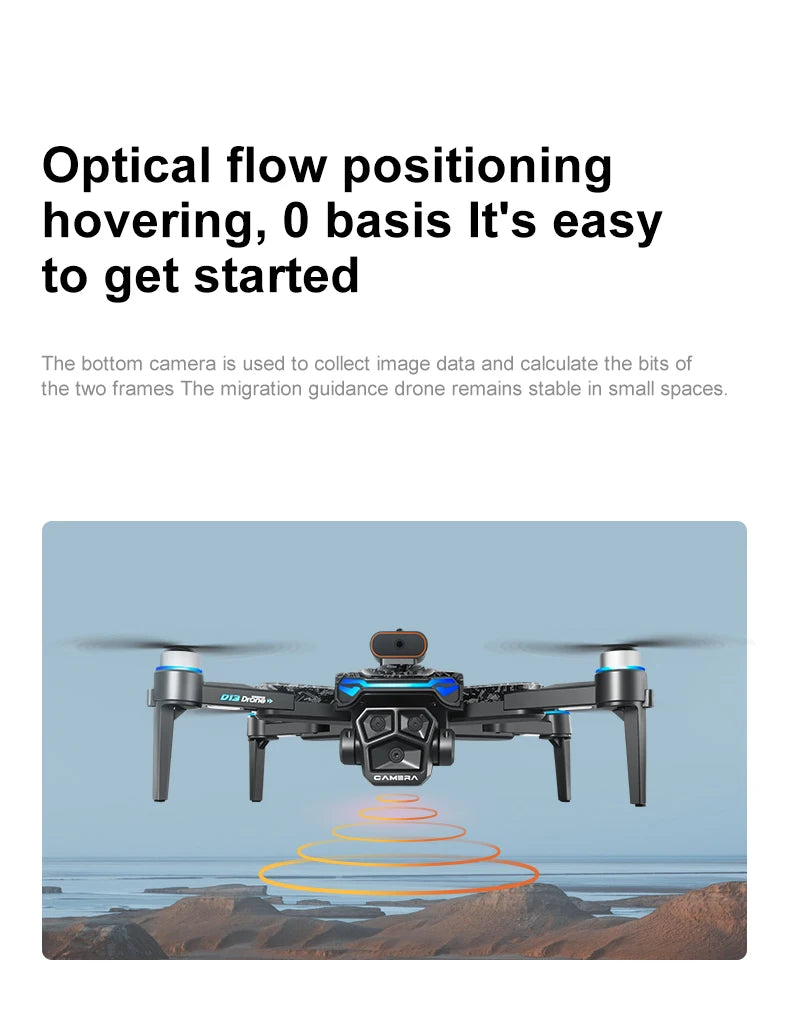 Nouveau Drone D13 4K professionnel trois caméras HD avec grand écran 5G WIFI FPV Dron flux optique sans brosse vol stationnaire pliable quadrirotor