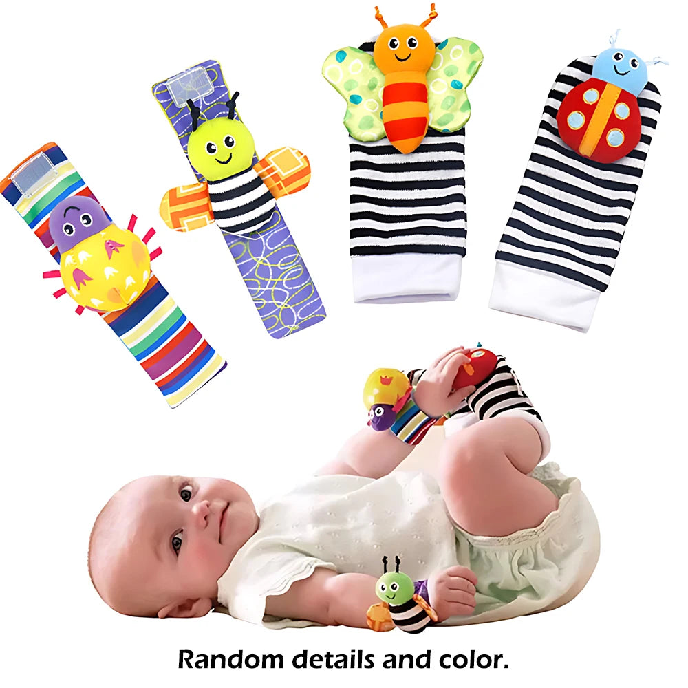 Jouets sensoriels précoces pour bébé, anneau de poignet de dessin animé, chaussettes, emballage de lit, suspension au lit, jouet en tissu apaisant, serviette apaisante pour le sommeil, hochet pour bébé