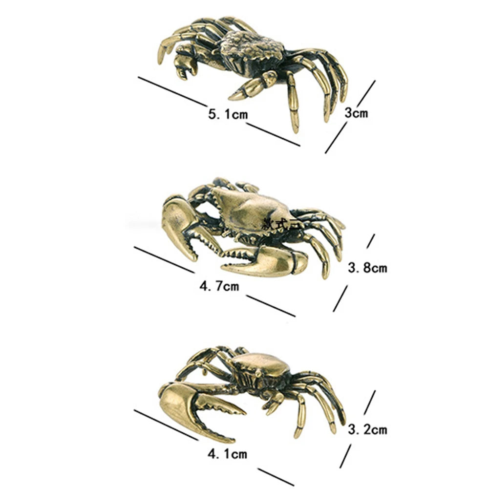 Pure brass crab figurines, mini animal statues for office, living room, antique miniature animal figurines, home decoration