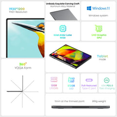 CHUWI MiniBook X Intel N150 10.51 pouces 2-en-1 tablette ordinateur portable 12GB LPDDR5 512G SSD Windows 11 ordinateurs portables Mini ordinateur portable 2K FHD WiFii 6