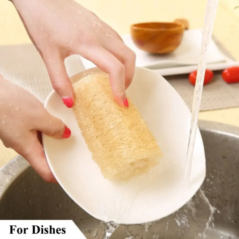 Éponge Loofah Luffa naturelle, biodégradable, forte, nettoyage, longue, antiadhésive, artefact de vaisselle, Pot, brosse, serviettes de vaisselle