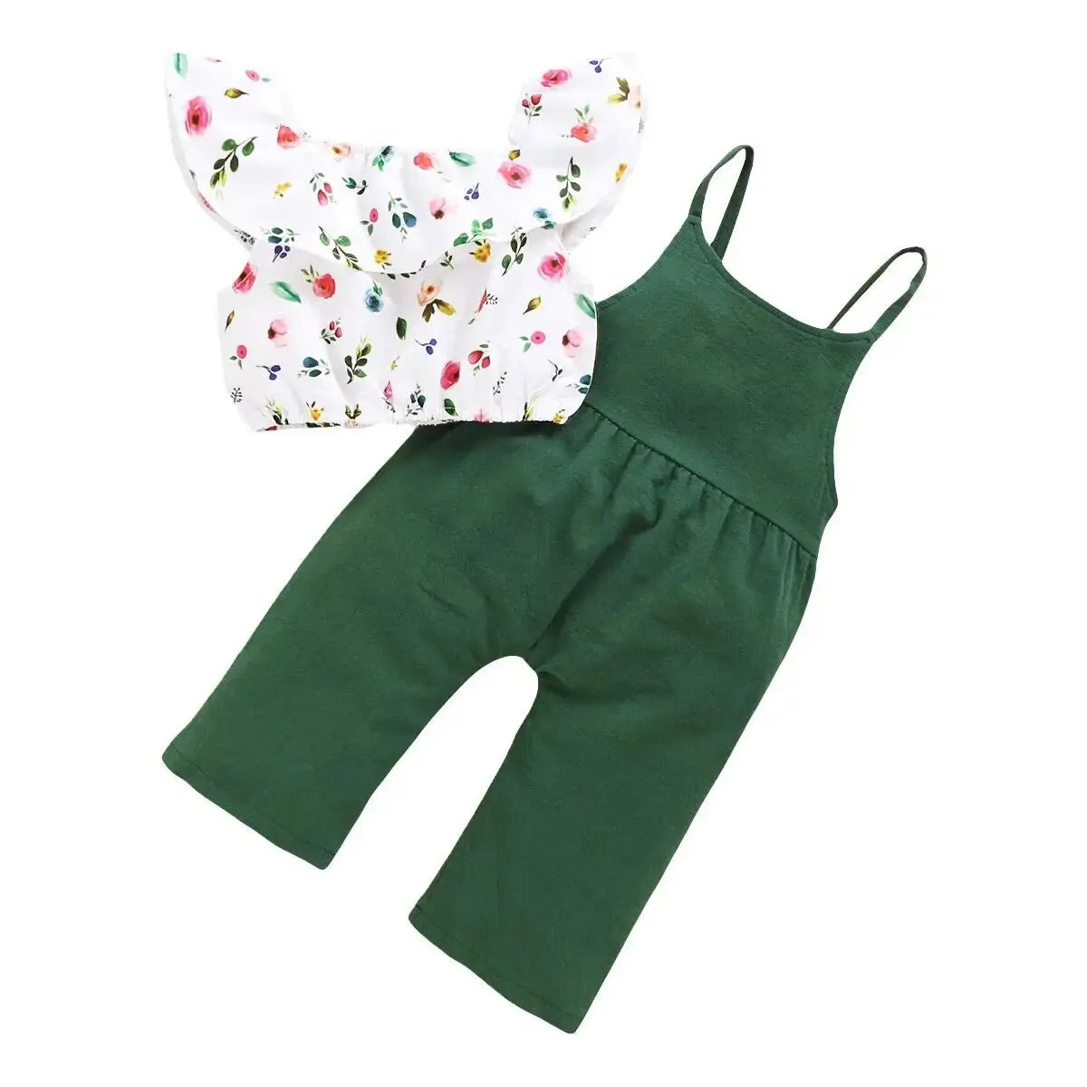Ensemble de vêtements pour petites filles de 1 à 5 ans, imprimé Floral, feuille de Lotus, haut court + pantalon à bretelles, tenue mignonne à la mode, 2 pièces