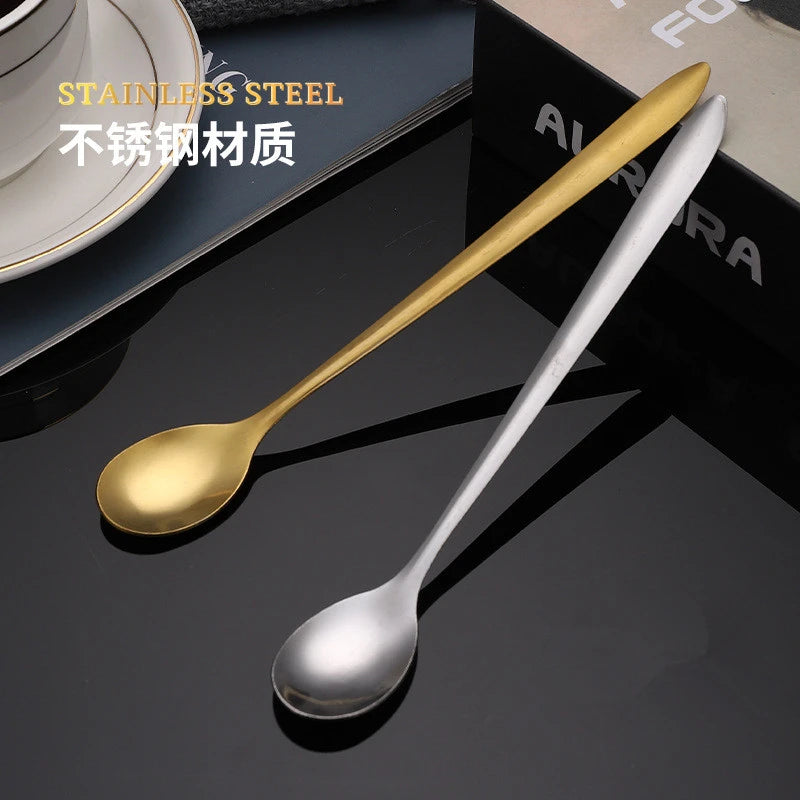 Round, gold-plated stainless steel teaspoons with long handles, for cupcakes, fruit, coffee, honey, desserts, Assad spoon, Britware