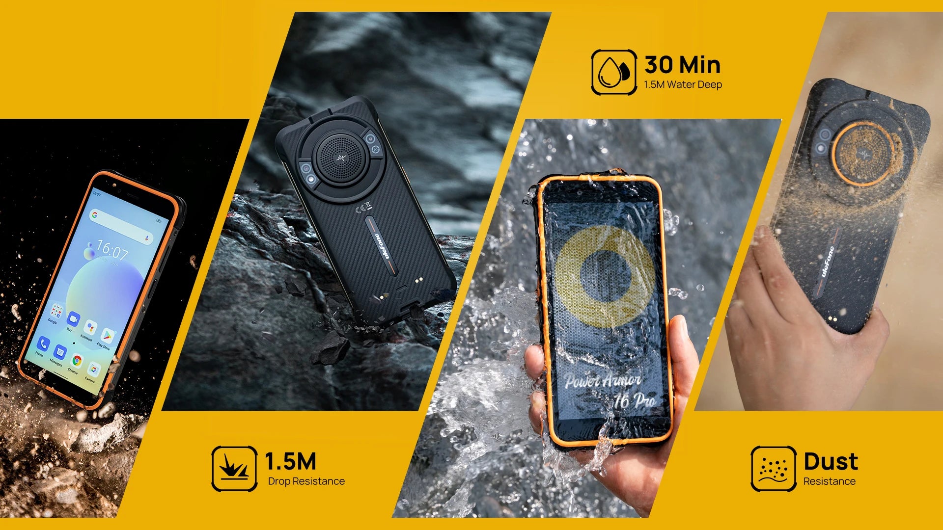 Ulefone-Smartphone Power Armor 16S, téléphone robuste et étanche, NDavid, 16 Go + 128 Go, appareil photo 50MP, 9600mAh, Android 13, Global