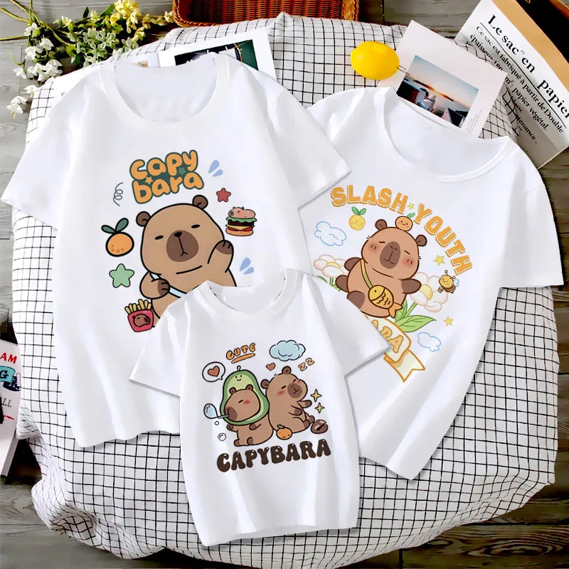 Enfants T-shirt basique femmes hommes Capybara t-shirts 3-10 ans enfants à manches courtes vêtements garçons filles col rond hauts cadeaux d'anniversaire