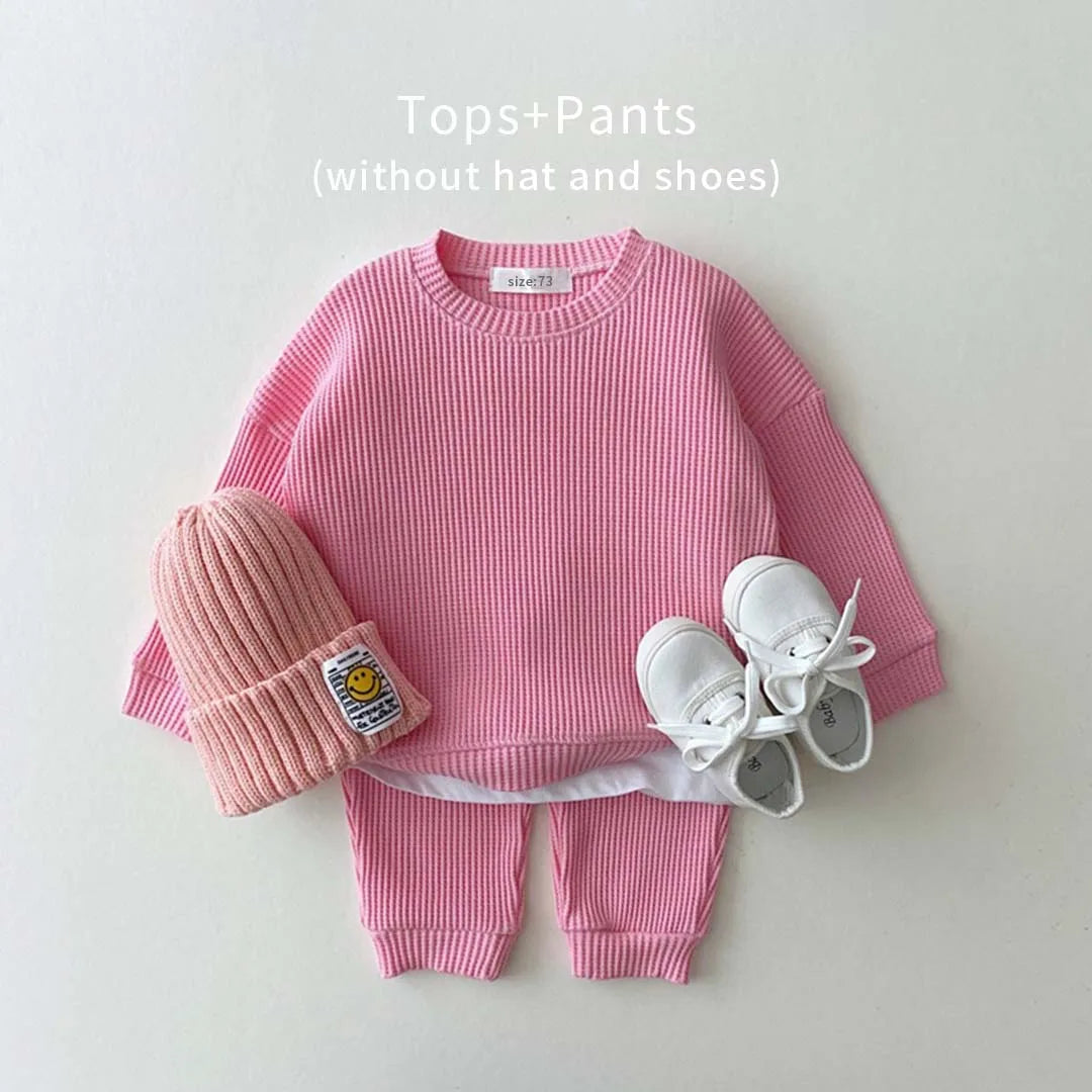 Ensemble de vêtements coréens pour bébés garçons, faux deux pièces en coton gaufré + pantalon, tenue 2 pièces, 2023