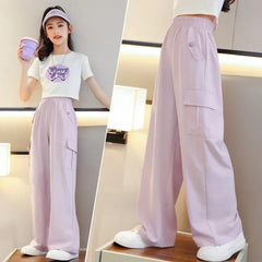 1 pièces filles vêtements pantalons filles à jambes larges enfants glace soie salopette nouveau anti-moustique pantalon sport Style vêtements porter à l'extérieur